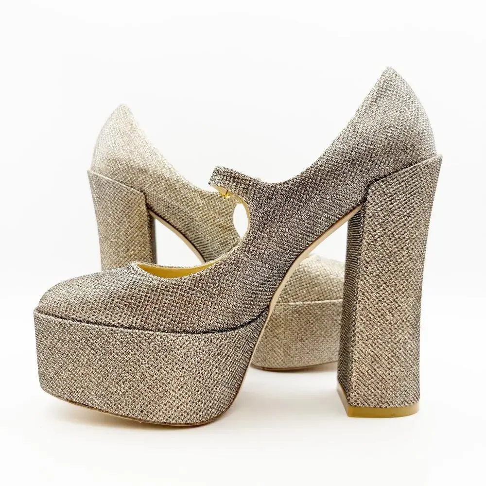 Stuart Weitzman Skyhigh 145 Mary Jane Platform Heels US 9.5 Beige Metallic NWOB